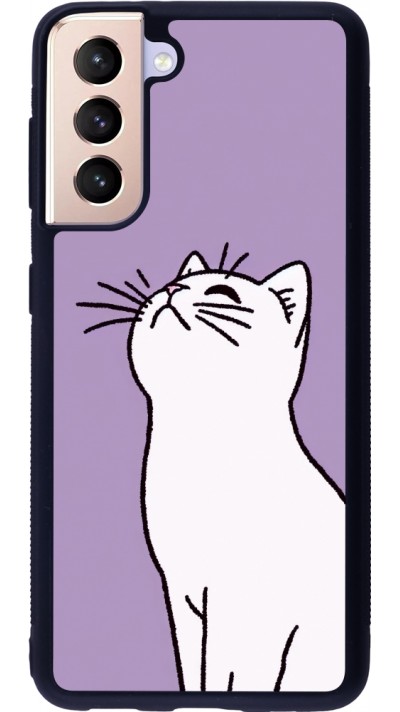 Coque Samsung Galaxy S21 5G - Silicone rigide noir Chat sur fond violet