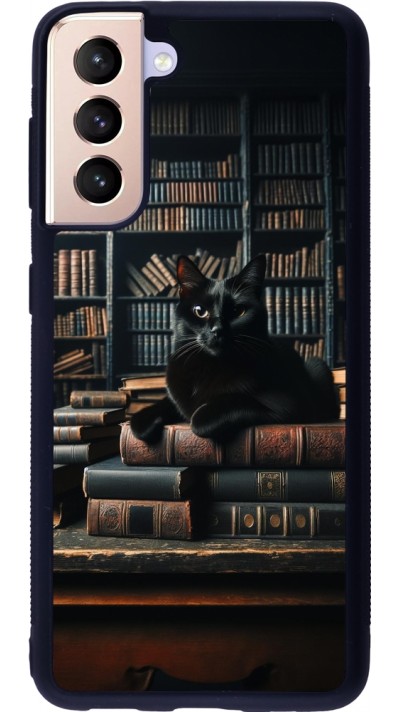 Samsung Galaxy S21 5G Case Hülle - Silikon schwarz Katze Bücher dunkel