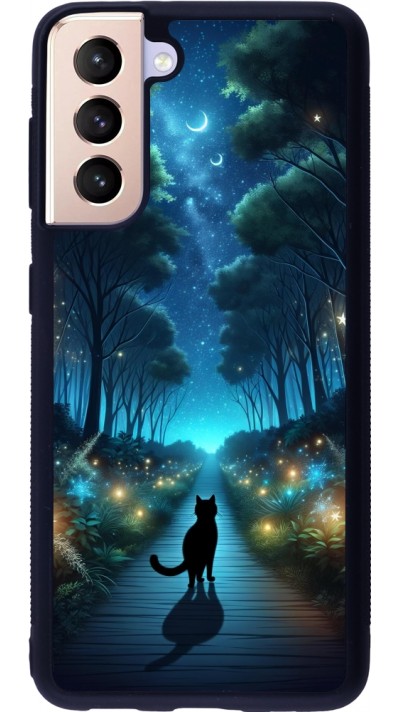 Coque Samsung Galaxy S21 5G - Silicone rigide noir Chat noir promenade