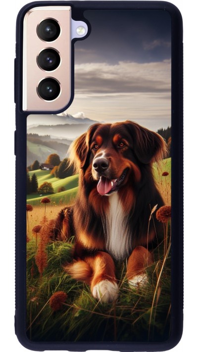 Coque Samsung Galaxy S21 5G - Silicone rigide noir Chien Campagne Suisse