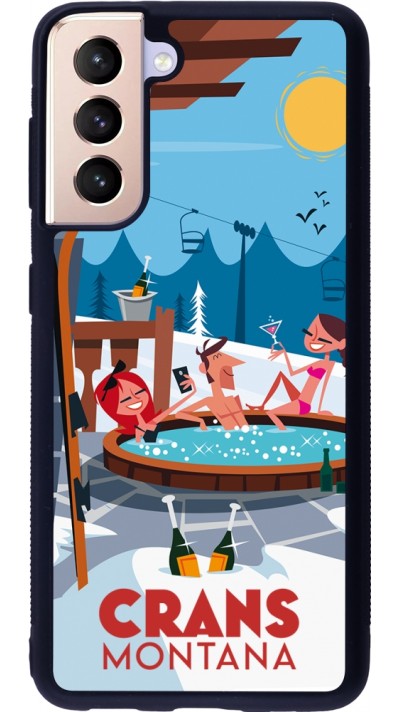 Coque Samsung Galaxy S21 5G - Silicone rigide noir Crans-Montana Mountain Jacuzzi