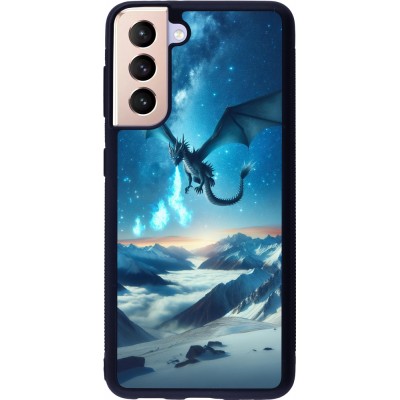 Coque Samsung Galaxy S21 5G - Silicone rigide noir Dragon nocturne montagne