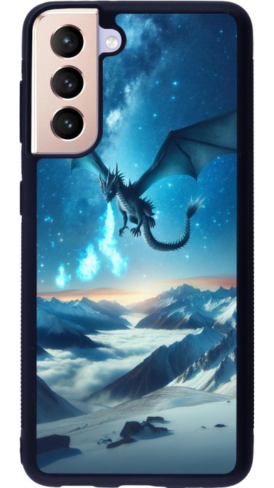 Coque Samsung Galaxy S21 5G - Silicone rigide noir Dragon nocturne montagne