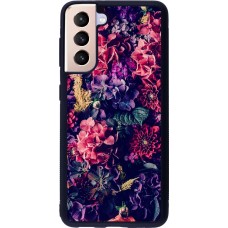 Coque Samsung Galaxy S21 5G - Silicone rigide noir Flowers Dark