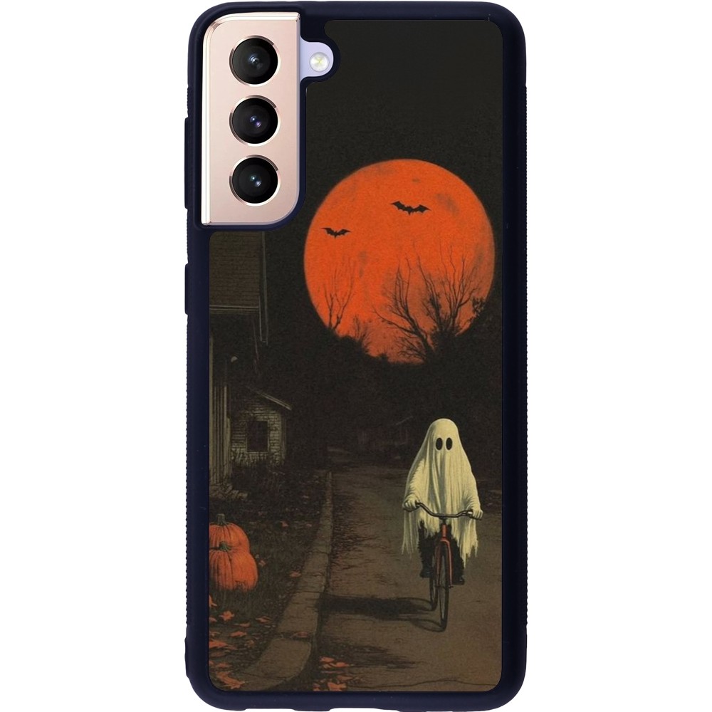 Coque Samsung Galaxy S21 5G - Silicone rigide noir Halloween 2025 Ghost on a bicycle