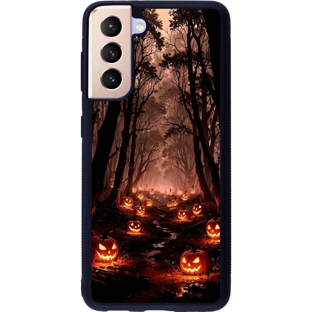 Coque Samsung Galaxy S21 5G - Silicone rigide noir Halloween 2025 Road of Terrifying Pumpkins