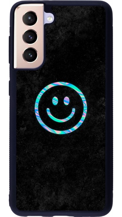 Coque Samsung Galaxy S21 5G - Silicone rigide noir Happy smiley irisé