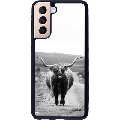 Coque Samsung Galaxy S21 5G - Silicone rigide noir Highland cattle