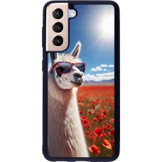Samsung Galaxy S21 5G Case Hülle - Silikon schwarz Lama Chic in Mohnblume