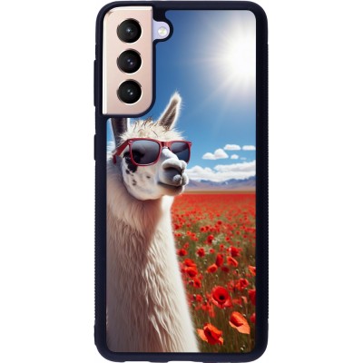 Samsung Galaxy S21 5G Case Hülle - Silikon schwarz Lama Chic in Mohnblume