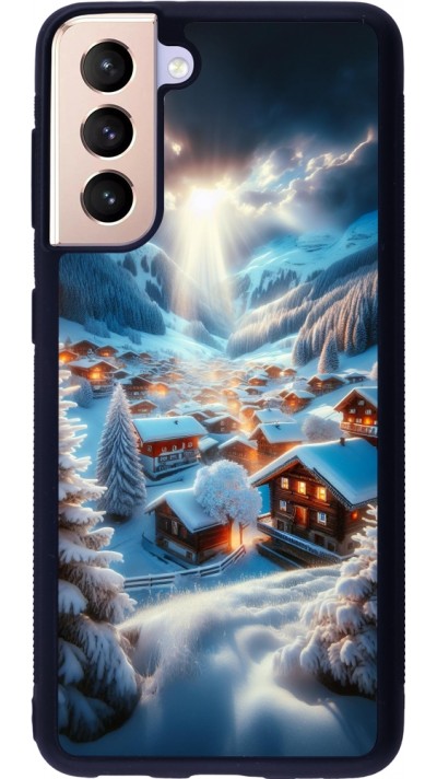 Coque Samsung Galaxy S21 5G - Silicone rigide noir Mont Neige Lumière