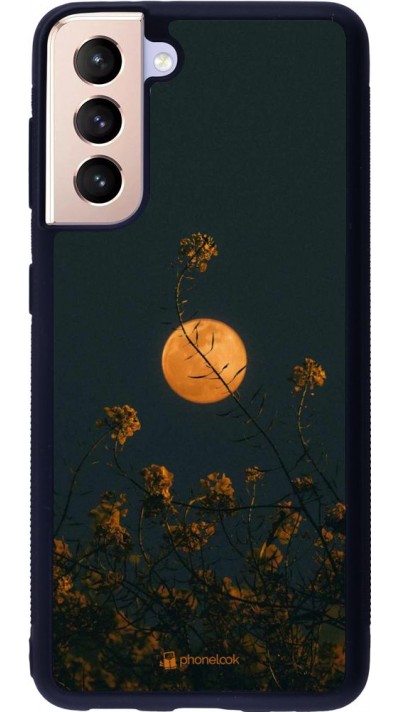 Coque Samsung Galaxy S21 5G - Silicone rigide noir Moon Flowers