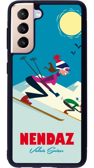 Coque Samsung Galaxy S21 5G - Silicone rigide noir Nendaz Ski Downhill