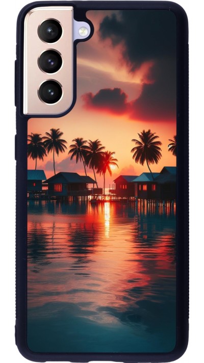 Coque Samsung Galaxy S21 5G - Silicone rigide noir Paradis Maldives