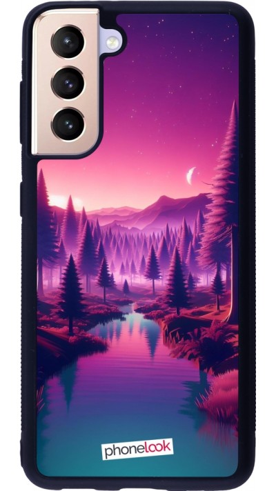 Samsung Galaxy S21 5G Case Hülle - Silikon schwarz Lila-rosa Landschaft