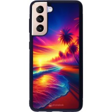 Samsung Galaxy S21 5G Case Hülle - Silikon schwarz Strand Sonnenuntergang auffällig