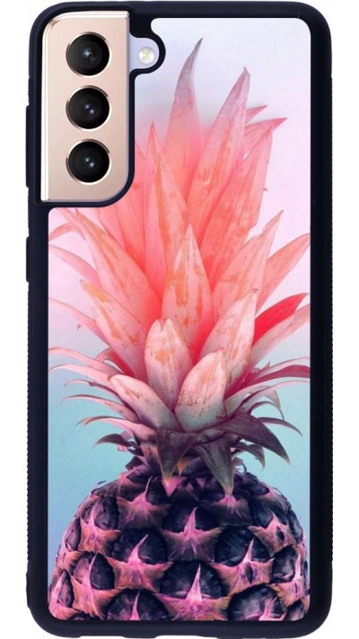 Coque Samsung Galaxy S21 5G - Silicone rigide noir Purple Pink Pineapple