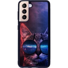 Coque Samsung Galaxy S21 5G - Silicone rigide noir Red Blue Cat Glasses