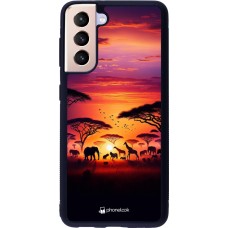 Coque Samsung Galaxy S21 5G - Silicone rigide noir Safari sunset wildlife