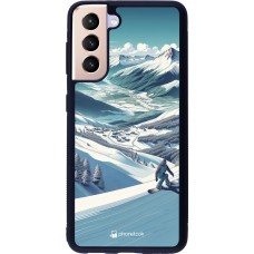 Coque Samsung Galaxy S21 5G - Silicone rigide noir Snowboarder Montagne