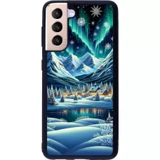 Samsung Galaxy S21 5G Case Hülle - Silikon schwarz Verschneites Bergdorf am See in der Nacht