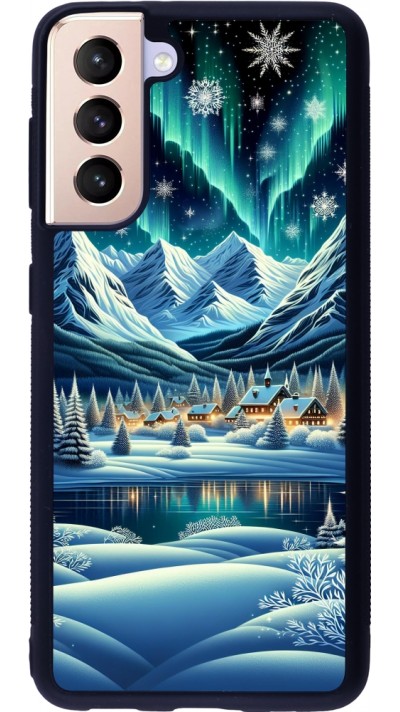Samsung Galaxy S21 5G Case Hülle - Silikon schwarz Verschneites Bergdorf am See in der Nacht