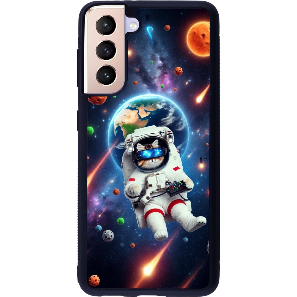 Coque Samsung Galaxy S21 5G - Silicone rigide noir VR SpaceCat Odyssey