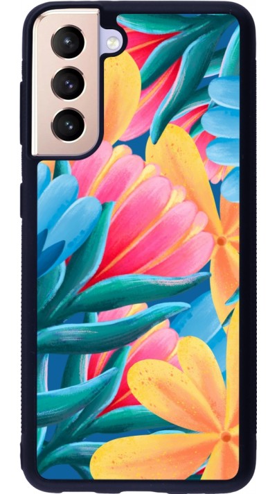 Coque Samsung Galaxy S21 5G - Silicone rigide noir Spring 23 colorful flowers