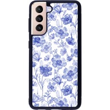 Samsung Galaxy S21 5G Case Hülle - Silikon schwarz Spring 23 watercolor blue flowers