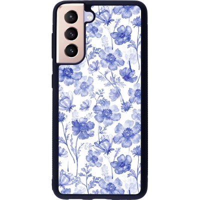 Samsung Galaxy S21 5G Case Hülle - Silikon schwarz Spring 23 watercolor blue flowers