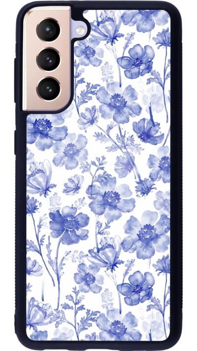 Coque Samsung Galaxy S21 5G - Silicone rigide noir Spring 23 watercolor blue flowers