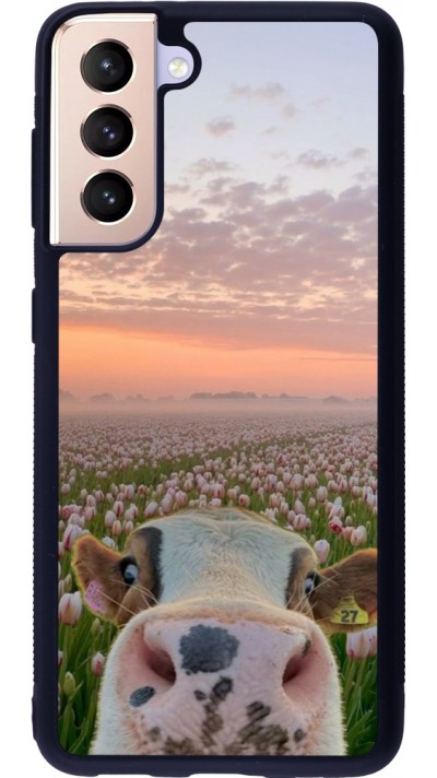 Samsung Galaxy S21 5G Case Hülle - Silikon schwarz Cow with tulips Spring 2026