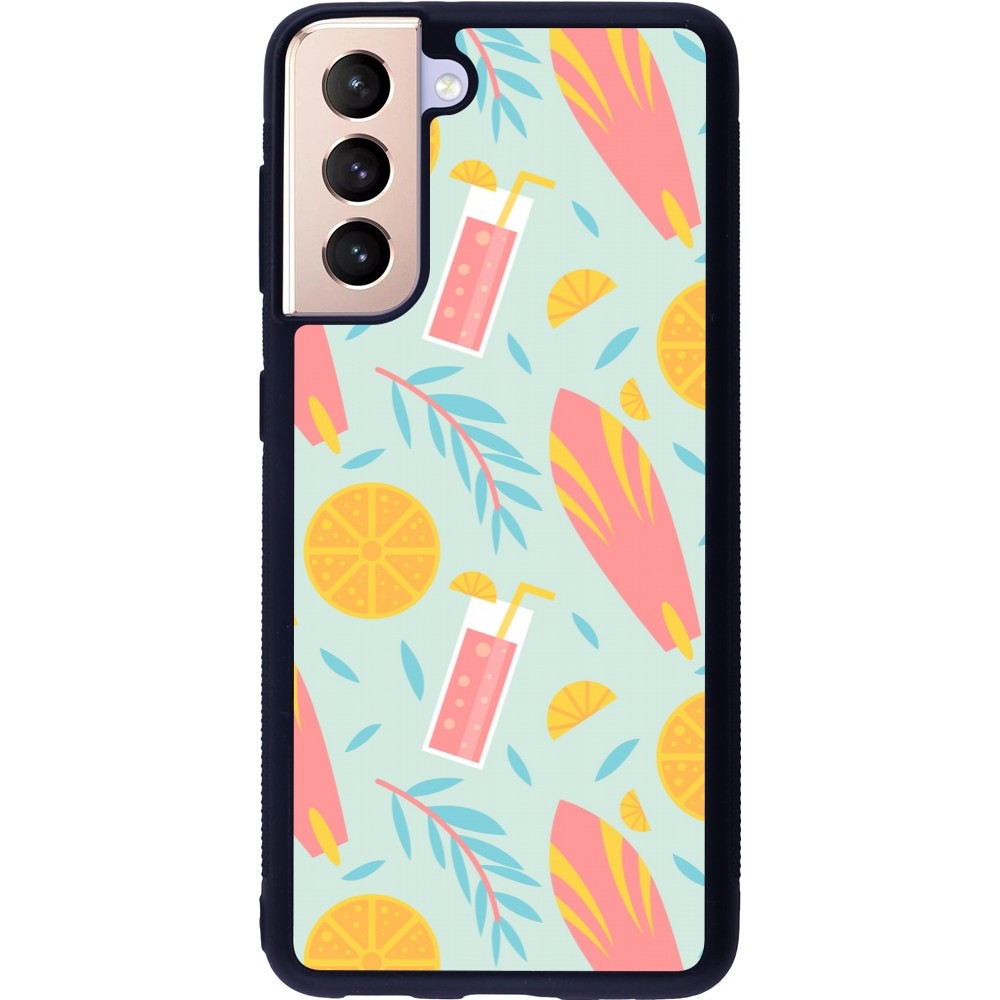 Samsung Galaxy S21 5G Case Hülle - Silikon schwarz Summer 2025 Pattern citron