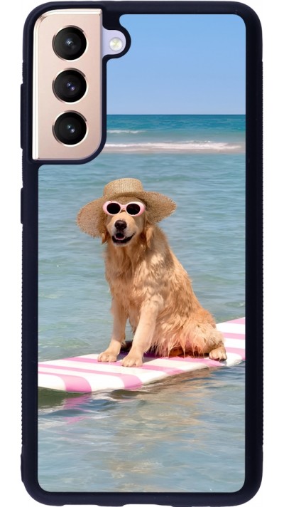 Samsung Galaxy S21 5G Case Hülle - Silikon schwarz Summer Dog on Paddle