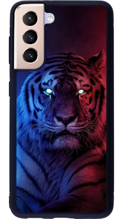 Coque Samsung Galaxy S21 5G - Silicone rigide noir Tiger Blue Red