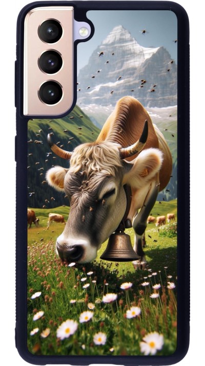 Coque Samsung Galaxy S21 5G - Silicone rigide noir Vache montagne Valais