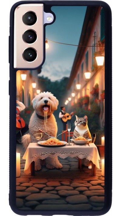 Samsung Galaxy S21 5G Case Hülle - Silikon schwarz Valentin 2024 Hund & Katze Kerzenlicht
