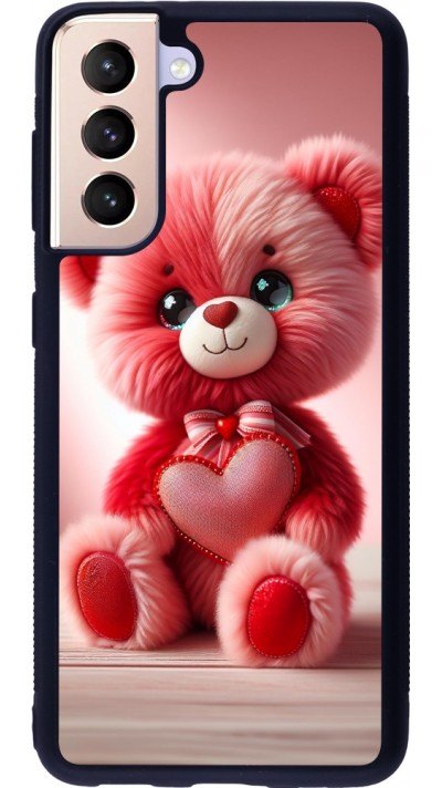 Samsung Galaxy S21 5G Case Hülle - Silikon schwarz Valentin 2024 Rosaroter Teddybär