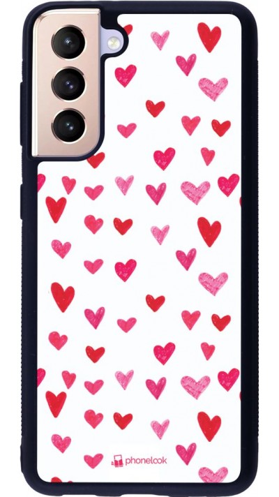 Coque Samsung Galaxy S21 5G - Silicone rigide noir Valentine 2022 Many pink hearts