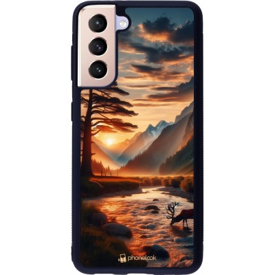 Coque Samsung Galaxy S21 5G - Silicone rigide noir Valley Sunset Deer Tree