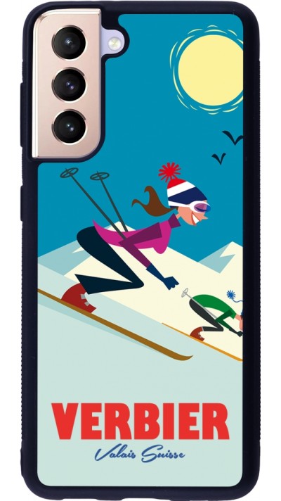 Samsung Galaxy S21 5G Case Hülle - Silikon schwarz Verbier Ski Downhill