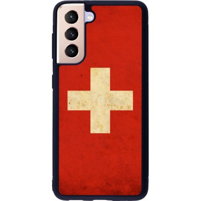 Coque Samsung Galaxy S21 5G - Silicone rigide noir Vintage Flag SWISS