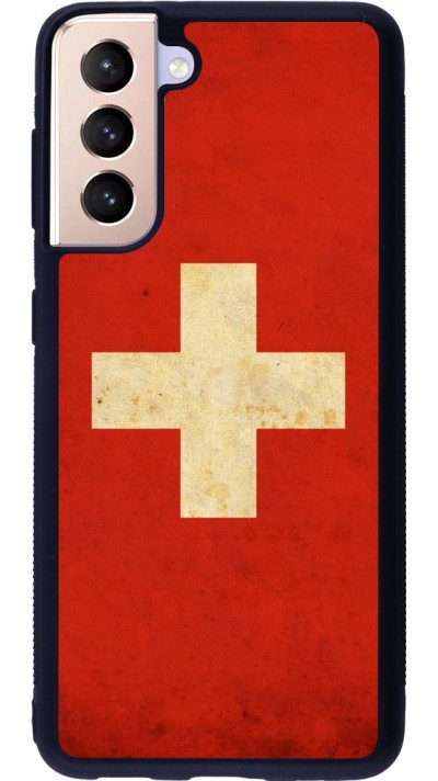 Coque Samsung Galaxy S21 5G - Silicone rigide noir Vintage Flag SWISS