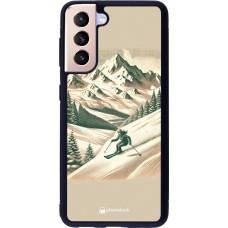 Coque Samsung Galaxy S21 5G - Silicone rigide noir Vintage Ski Mountain