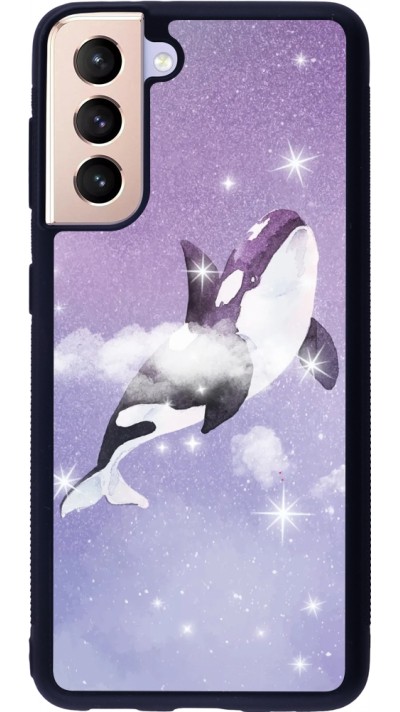 Coque Samsung Galaxy S21 5G - Silicone rigide noir Whale in sparking stars