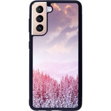 Coque Samsung Galaxy S21 5G - Silicone rigide noir Winter 22 Pink Forest