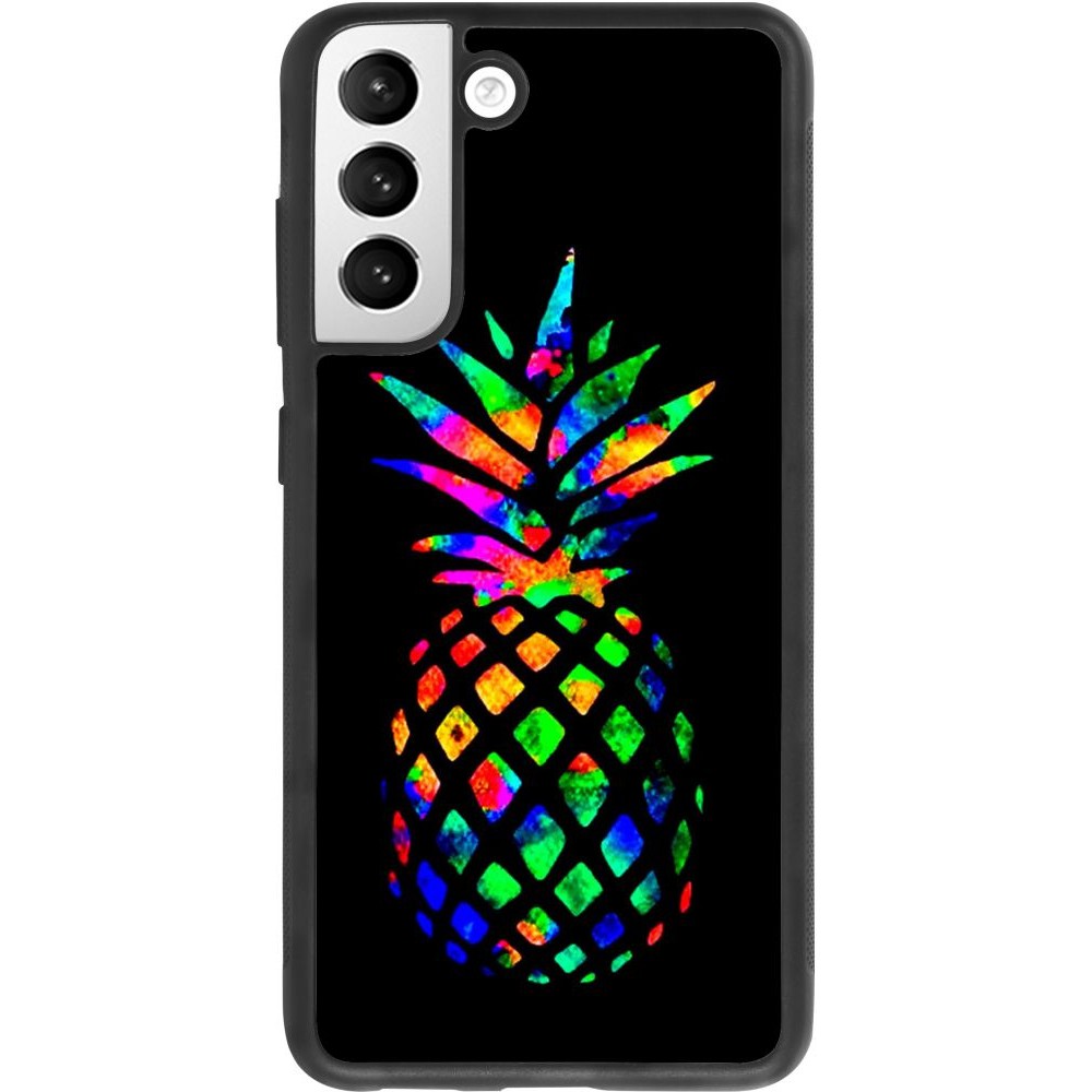 Coque Samsung Galaxy S21 FE 5G - Silicone rigide noir Ananas Multi-colors