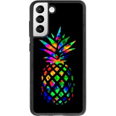 Coque Samsung Galaxy S21 FE 5G - Silicone rigide noir Ananas Multi-colors