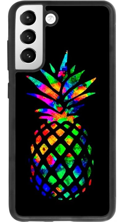 Coque Samsung Galaxy S21 FE 5G - Silicone rigide noir Ananas Multi-colors