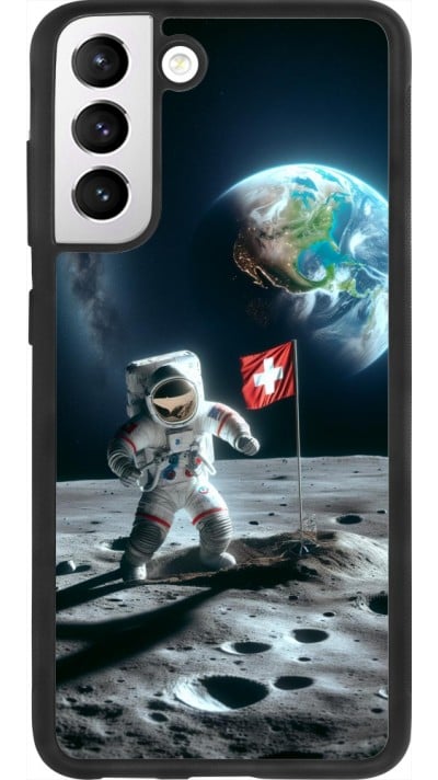 Coque Samsung Galaxy S21 FE 5G - Silicone rigide noir Astro Suisse sur lune